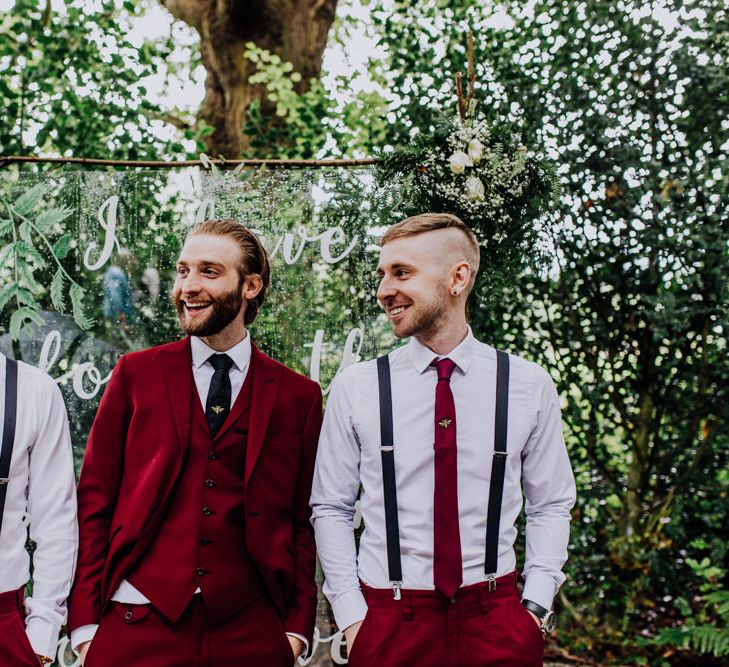 Groom in Bespoke Burgundy Suit | Stylish Woodland Wedding in Cheshire | Clara Cooper Photography | Story Board Weddings Films