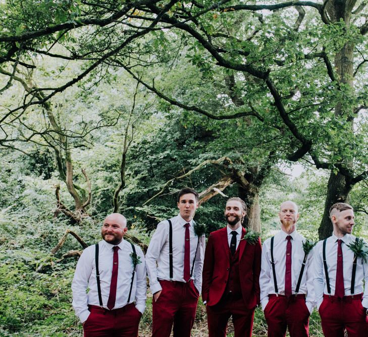 Groom in Bespoke Burgundy Suit | Stylish Woodland Wedding in Cheshire | Clara Cooper Photography | Story Board Weddings Films