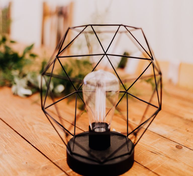 Geometric Light Wedding Decor | Stylish Woodland Wedding in Cheshire | Clara Cooper Photography | Story Board Weddings Films