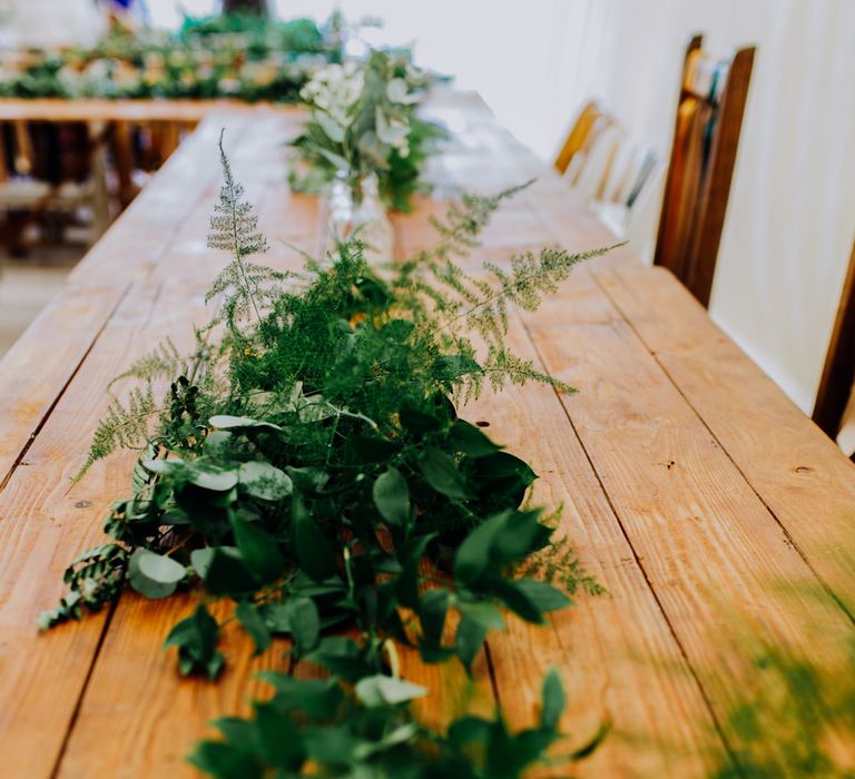 Greenery Table Runner | Stylish Woodland Wedding in Cheshire | Clara Cooper Photography | Story Board Weddings Films