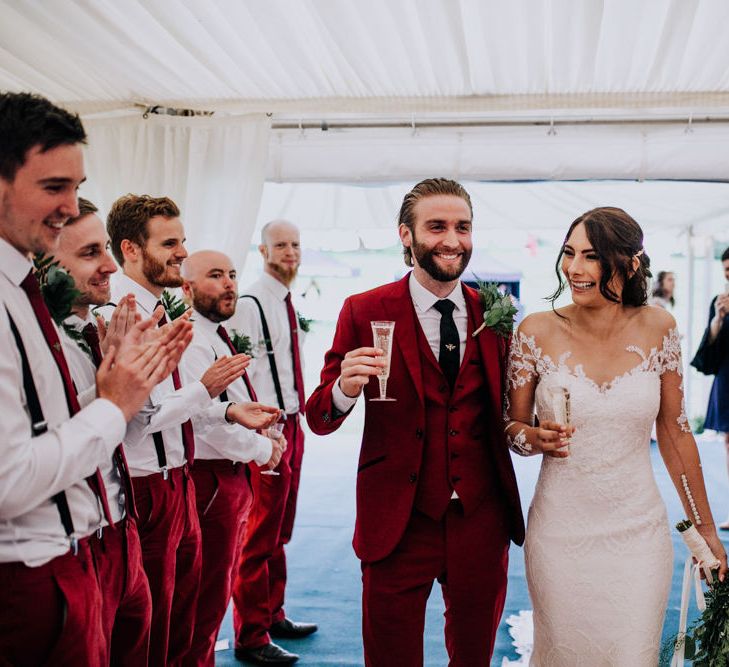 Marquee Reception | Bride in Rosa Clara Naim Bridal Gown | Groom in Bespoke Burgundy Suit | Stylish Woodland Wedding in Cheshire | Clara Cooper Photography | Story Board Weddings Films