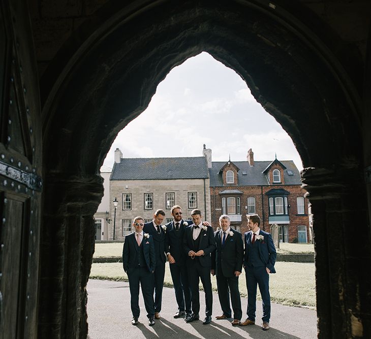 Groomsmen in Navy Suits | Elegant Black Tie Wedding with White Flowers at The Cleveland Tontine, North Yorkshire | Georgina Harrison Photography