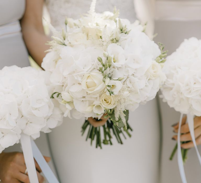 Pure White Wedding Bouquets | Elegant Black Tie Wedding with White Flowers at The Cleveland Tontine, North Yorkshire | Georgina Harrison Photography