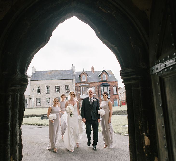 Bride in Enzoani Juri Bridal Gown | Elegant Black Tie Wedding with White Flowers at The Cleveland Tontine, North Yorkshire | Georgina Harrison Photography