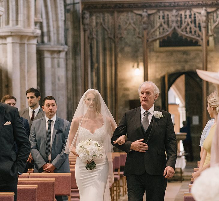 Church Wedding Ceremony | Bridal Entrance in Enzoani Juri Bridal Gown | Elegant Black Tie Wedding with White Flowers at The Cleveland Tontine, North Yorkshire | Georgina Harrison Photography