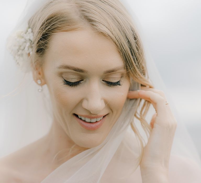 Beautiful Bride in Enzoani Juri Bridal Gown | Elegant Black Tie Wedding with White Flowers at The Cleveland Tontine, North Yorkshire | Georgina Harrison Photography