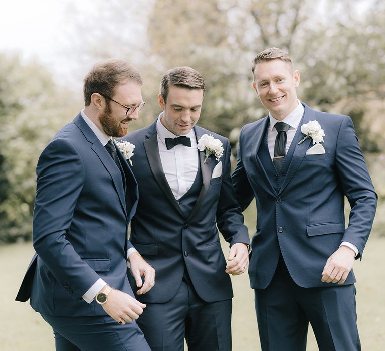 Groomsmen in Navy Suits | Elegant Black Tie Wedding with White Flowers at The Cleveland Tontine, North Yorkshire | Georgina Harrison Photography