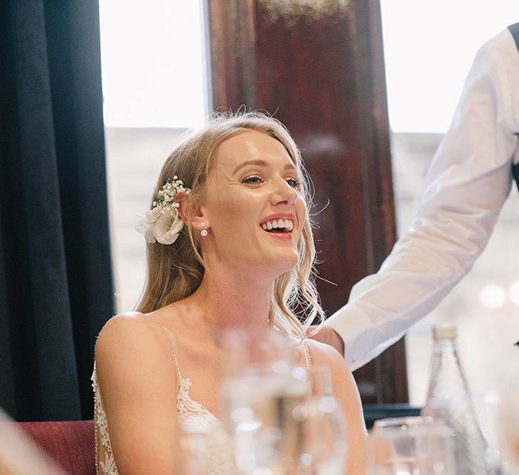 Speeches | Bride in Enzoani Juri Wedding Dress | Elegant Black Tie Wedding with White Flowers at The Cleveland Tontine, North Yorkshire | Georgina Harrison Photography