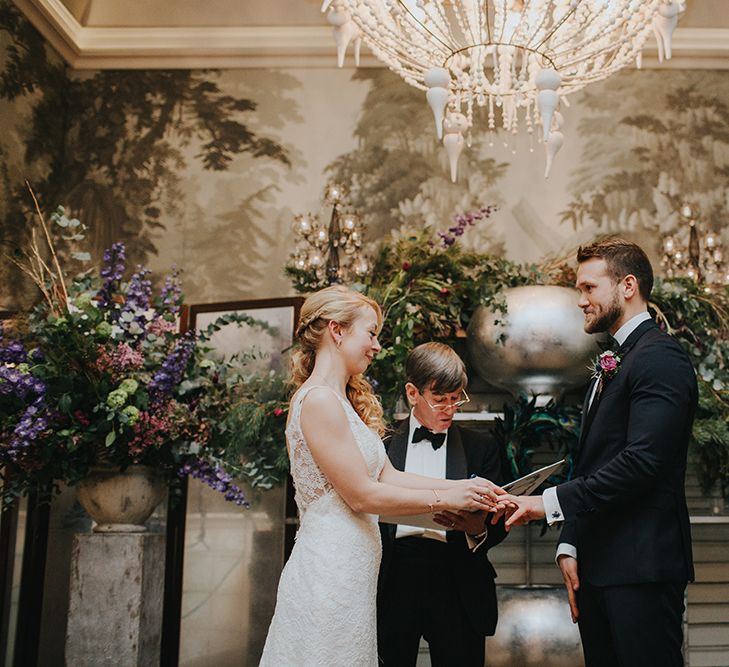 Intimate Winter Wedding At The Haymarket Hotel London With Bride In Caroline Castigliano