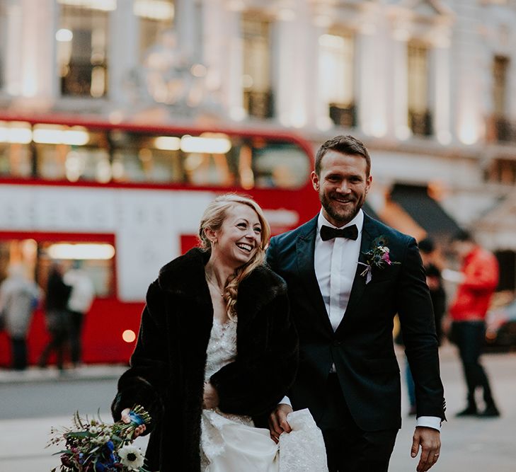 Intimate Winter Wedding At The Haymarket Hotel London With Bride In Caroline Castigliano