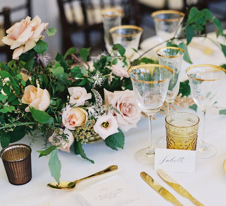 Gold Cutlery With Pink Florals For Wedding // Image By Taylor And Porter