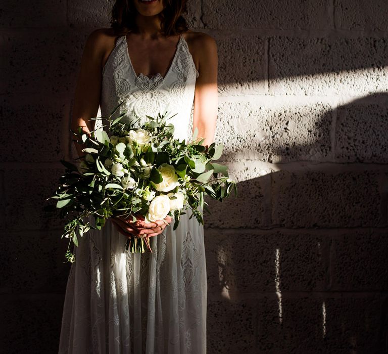 Oversized Wedding Bouquet With Greenery and White Flowers