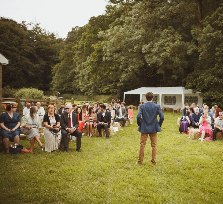 Hay Bale Seating For An Outdoor Wedding Ceremony