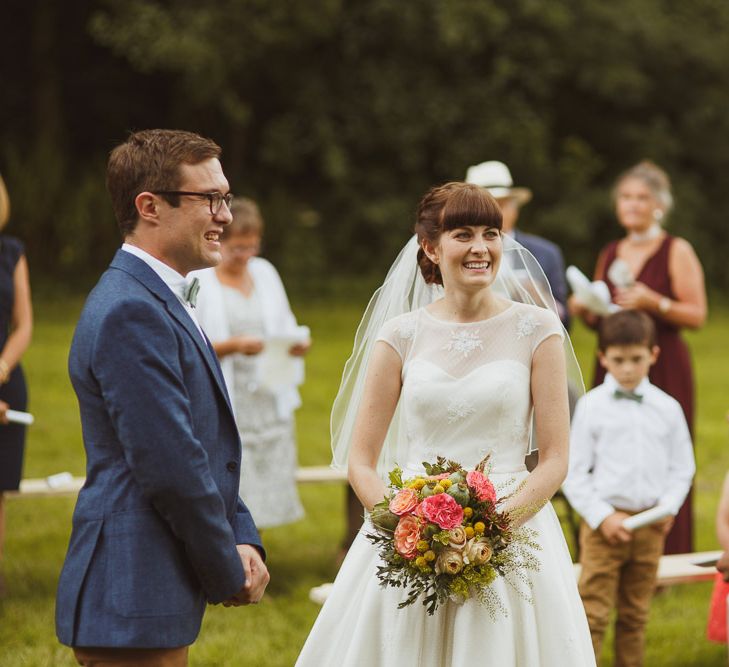 Hay Bale Seating For An Outdoor Wedding Ceremony