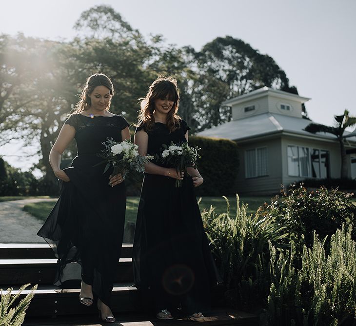 Bridesmaids in Navy Gowns | Sophisticated White & Green Colour Scheme for an Outdoor Australian Wedding at Summer Grove | Photography & Film by Mad Rose Films