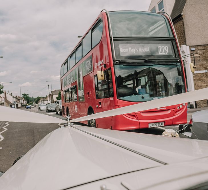 Red Routemaster Bus | White and Silver English Country Garden At Home Marquee Wedding | Jason Mark Harris Photography