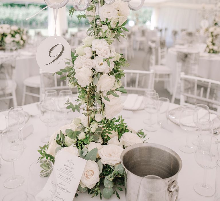 Candelabra Table Centrepiece | White and Silver English Country Garden At Home Marquee Wedding | Jason Mark Harris Photography