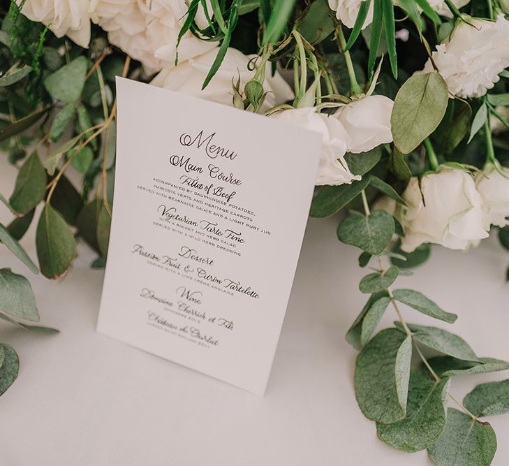 Menu | White and Silver English Country Garden At Home Marquee Wedding | Jason Mark Harris Photography