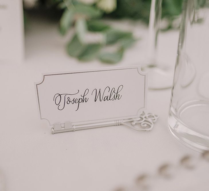 Place Name Card | White and Silver English Country Garden At Home Marquee Wedding | Jason Mark Harris Photography