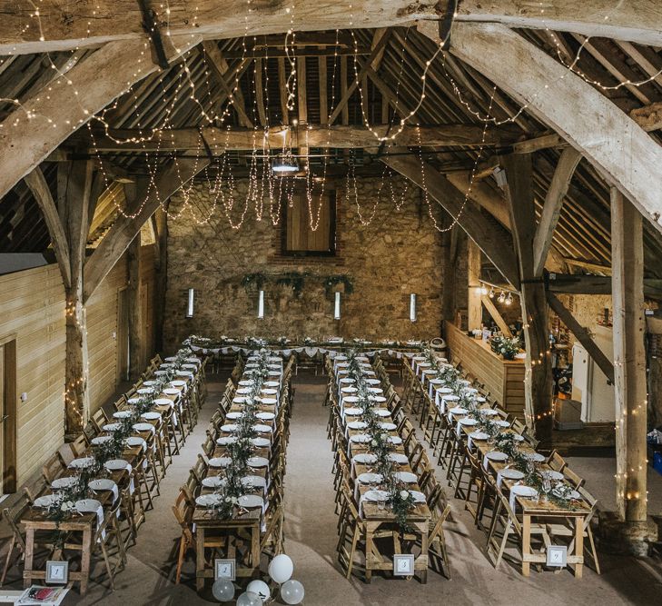 DIY Barn Wedding With Fairy Lights At The Great Barn Titchfield With Bride In Rolling In Roses Dress & Images From Joasis Photography