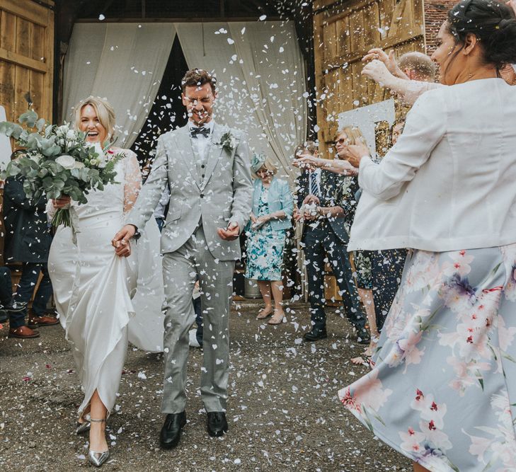 DIY Barn Wedding With Fairy Lights At The Great Barn Titchfield With Bride In Rolling In Roses Dress & Images From Joasis Photography