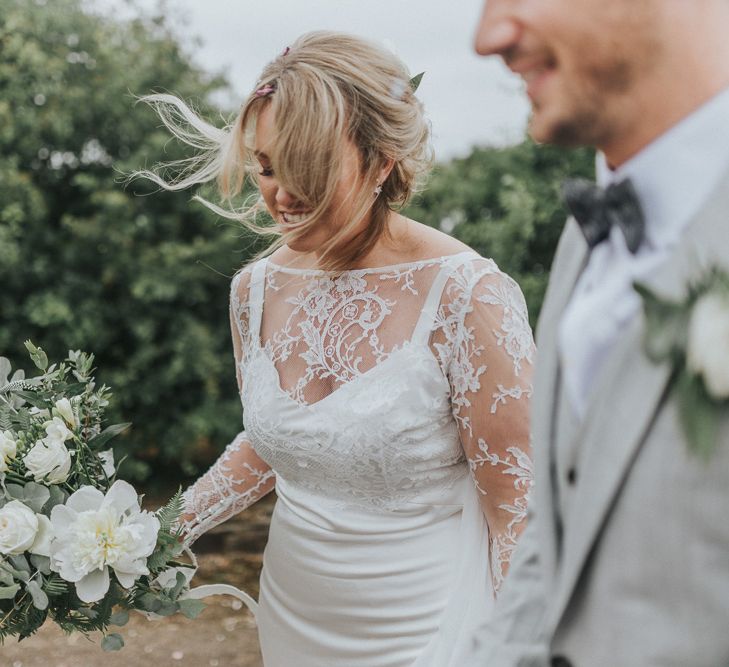 DIY Barn Wedding With Fairy Lights At The Great Barn Titchfield With Bride In Rolling In Roses Dress & Images From Joasis Photography