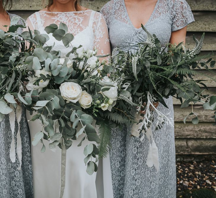 Foliage Wedding Bouquets With White Roses