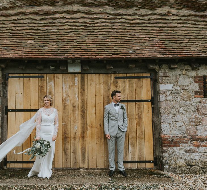 DIY Barn Wedding With Fairy Lights At The Great Barn Titchfield With Bride In Rolling In Roses Dress & Images From Joasis Photography