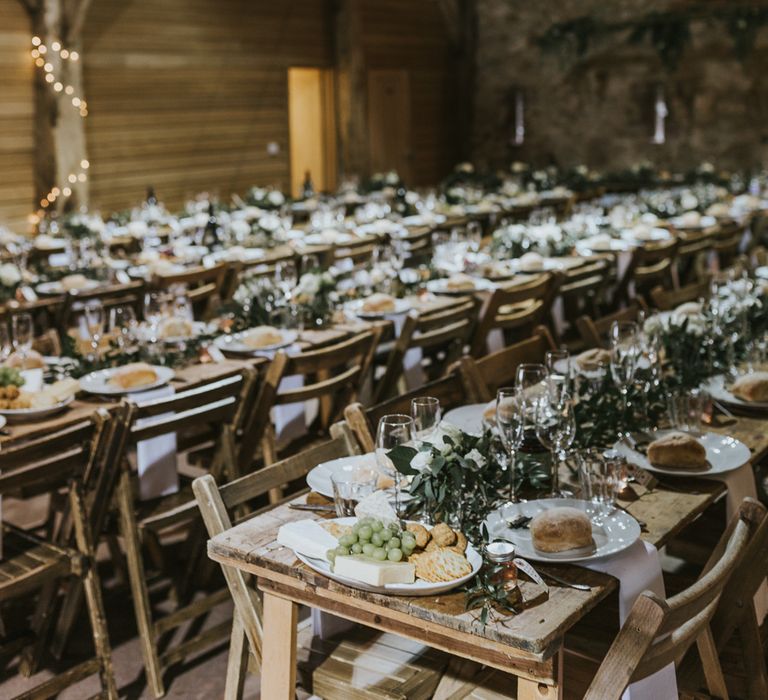 DIY Barn Wedding With Fairy Lights At The Great Barn Titchfield With Bride In Rolling In Roses Dress & Images From Joasis Photography