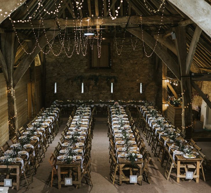 DIY Barn Wedding With Fairy Lights At The Great Barn Titchfield With Bride In Rolling In Roses Dress & Images From Joasis Photography