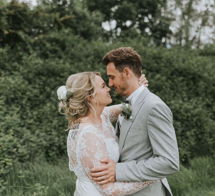 DIY Barn Wedding With Fairy Lights At The Great Barn Titchfield With Bride In Rolling In Roses Dress & Images From Joasis Photography