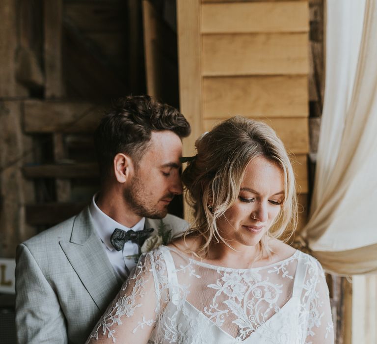 DIY Barn Wedding With Fairy Lights At The Great Barn Titchfield With Bride In Rolling In Roses Dress & Images From Joasis Photography