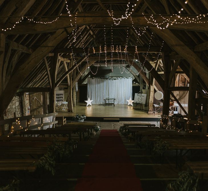 DIY Barn Wedding With Fairy Lights At The Great Barn Titchfield With Bride In Rolling In Roses Dress & Images From Joasis Photography