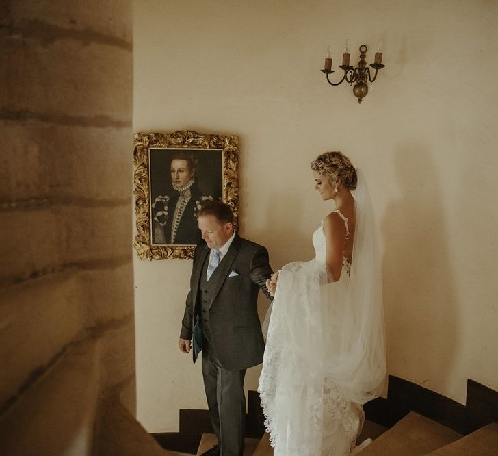 Bride in Lace Stella York Gown | Outdoor Destination Wedding at Château de Saint Martory in France Planned by Senses Events | Danelle Bohane Photography | Matthias Guerin Films