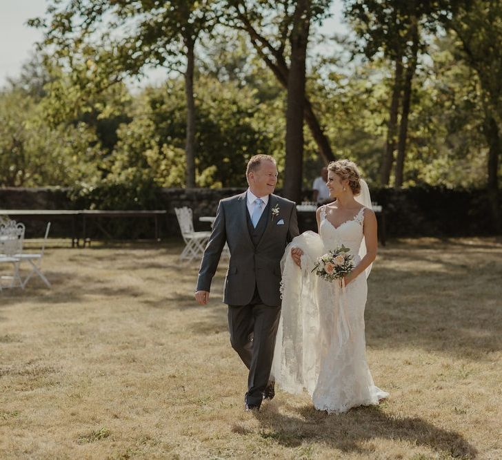 Bridal Entrence in Lace Stella York Gown | Outdoor Destination Wedding at Château de Saint Martory in France Planned by Senses Events | Danelle Bohane Photography | Matthias Guerin Films