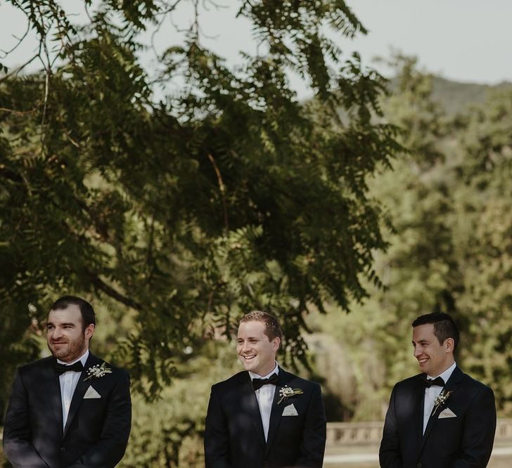 Groomsmen in Paul Smith Black Tie Suits | Outdoor Destination Wedding at Château de Saint Martory in France Planned by Senses Events | Danelle Bohane Photography | Matthias Guerin Films