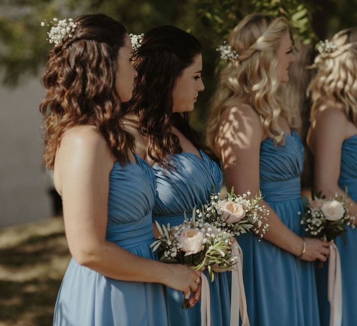 Bridesmaids in Blue Dessy Dresses | Outdoor Destination Wedding at Château de Saint Martory in France Planned by Senses Events | Danelle Bohane Photography | Matthias Guerin Films