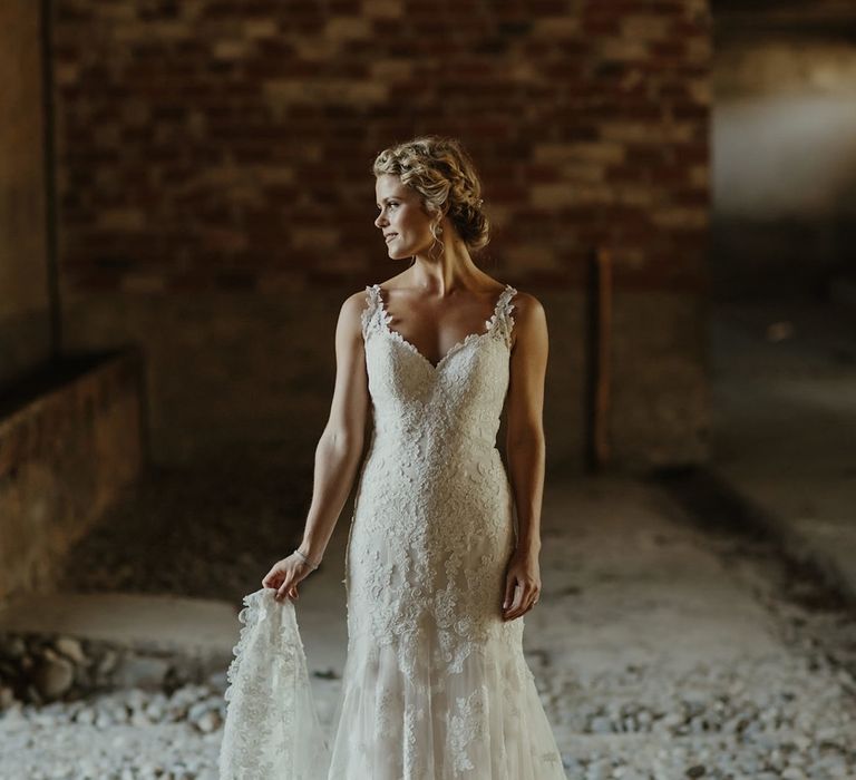 Bride in Lace Stella York Dress | Outdoor Destination Wedding at Château de Saint Martory in France Planned by Senses Events | Danelle Bohane Photography | Matthias Guerin Films