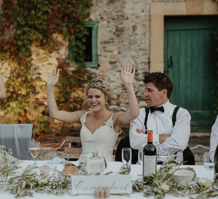 Speeches | Bride in Lace Stella York Dress | Groom in Black Tie | Outdoor Destination Wedding at Château de Saint Martory in France Planned by Senses Events | Danelle Bohane Photography | Matthias Guerin Films