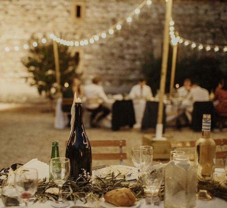 Al Fresco Reception with Festoon Lights | Outdoor Destination Wedding at Château de Saint Martory in France Planned by Senses Events | Danelle Bohane Photography | Matthias Guerin Films