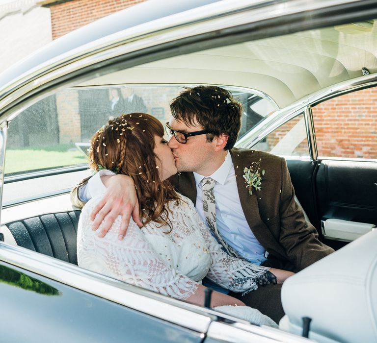 Bride in Lucy Can't Dance Jungle Fever Bridal Gown | Groom in Brown Next Suit | Bohemian Wedding at Woodfarm Barn, Suffolk | The Steed Photography