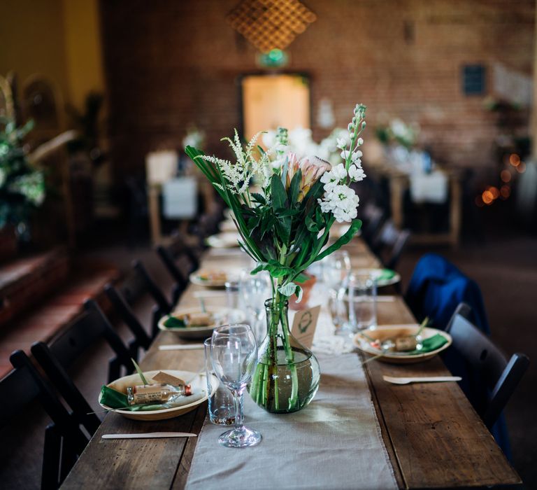 Floral Centrepiece | Bohemian Wedding at Woodfarm Barn, Suffolk | The Steed Photography