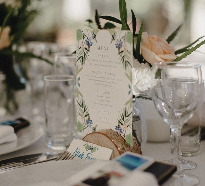 Wedding Table Scape With Cream Linen And Pink Jam Jar Flowers