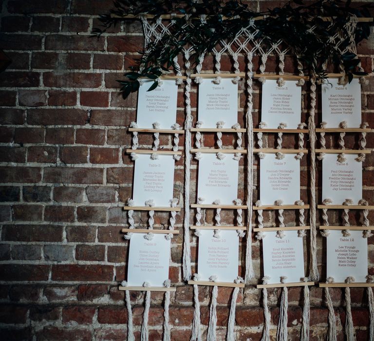 Macrame Table Plan | Bohemian Wedding at Woodfarm Barn, Suffolk | The Steed Photography