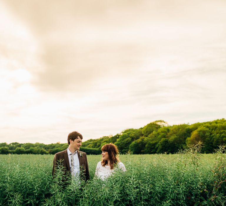 Bride in Lucy Can't Dance Jungle Fever Bridal Gown | Groom in Brown Next Suit | Bohemian Wedding at Woodfarm Barn, Suffolk | The Steed Photography