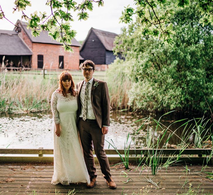 Bride in Lucy Can't Dance Jungle Fever Bridal Gown | Groom in Brown Next Suit | Bohemian Wedding at Woodfarm Barn, Suffolk | The Steed Photography