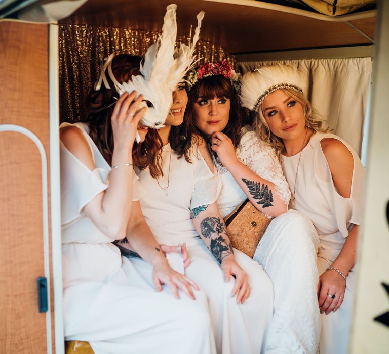 Bridal Party in Photo Booth | Bohemian Wedding at Woodfarm Barn, Suffolk | The Steed Photography