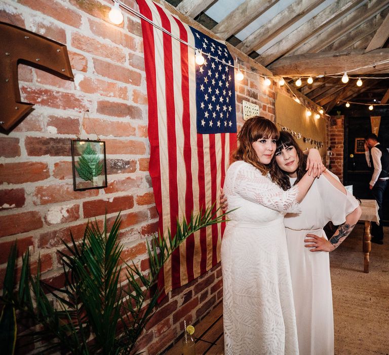 Reception | Bride in Lucy Can't Dance Jungle Fever Bridal Gown | Bridesmaid in White Mango Dress | Bohemian Wedding at Woodfarm Barn, Suffolk | The Steed Photography