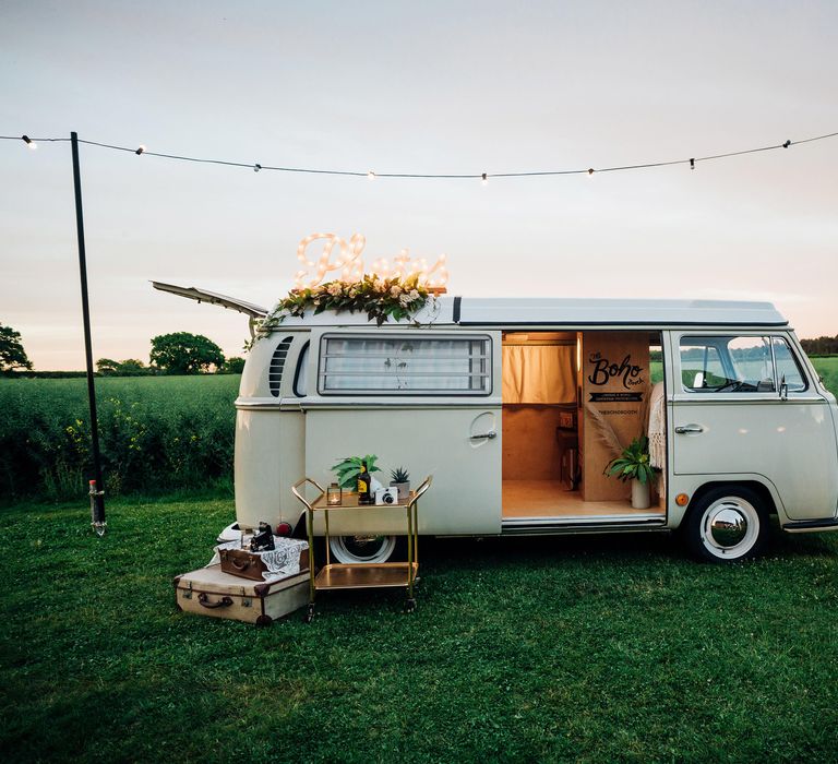 Photo Booth Camper Van | Bohemian Wedding at Woodfarm Barn, Suffolk | The Steed Photography