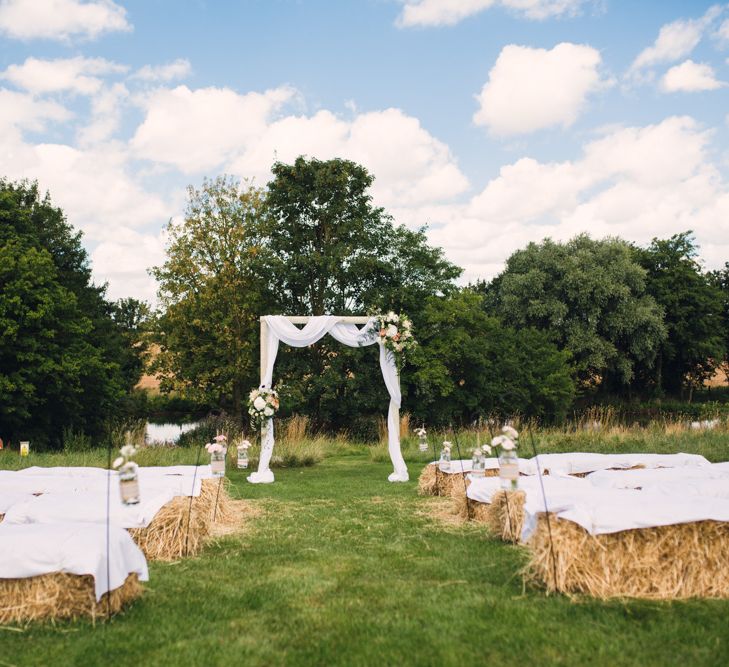 Outdoor Ceremony with Hay Bale Seating